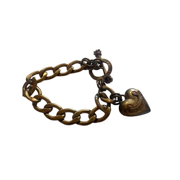 Juicy Couture HEART PENDANT BRACELET toggle clasp gold Y2K - Picture 1 of 8